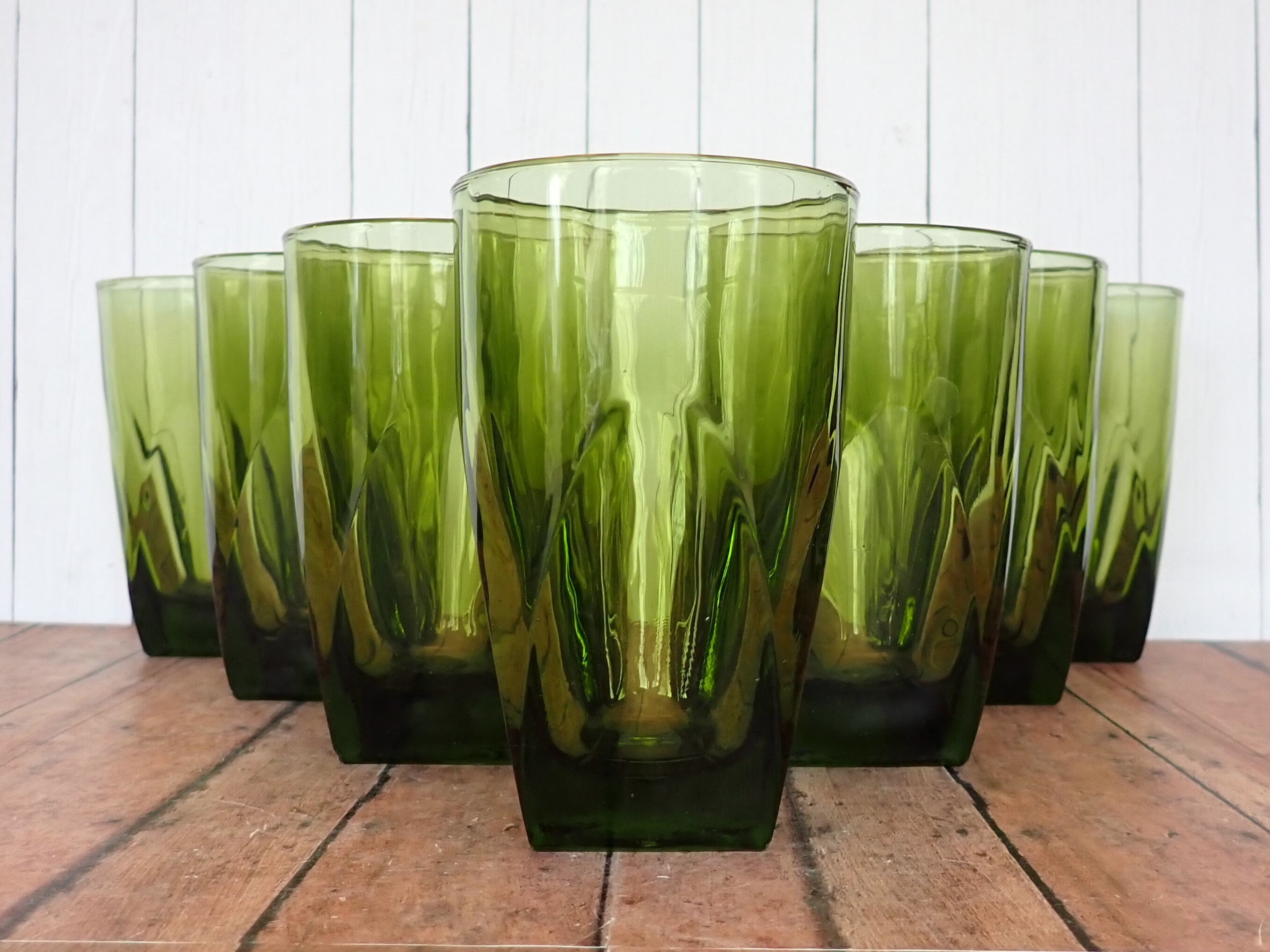 Vintage Hazel Atlas Colony Green 12 Oz Tumbler Set Of 7 Tumblers