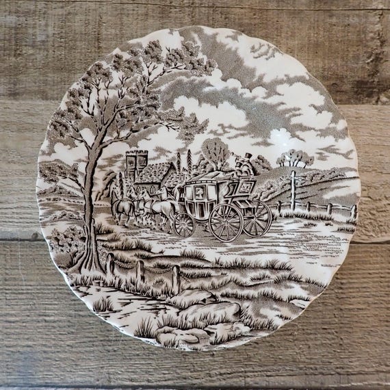 Vintage Myott Royal Mail Bread and Butter Plate Set of 4 Brown and White Plates AS IS