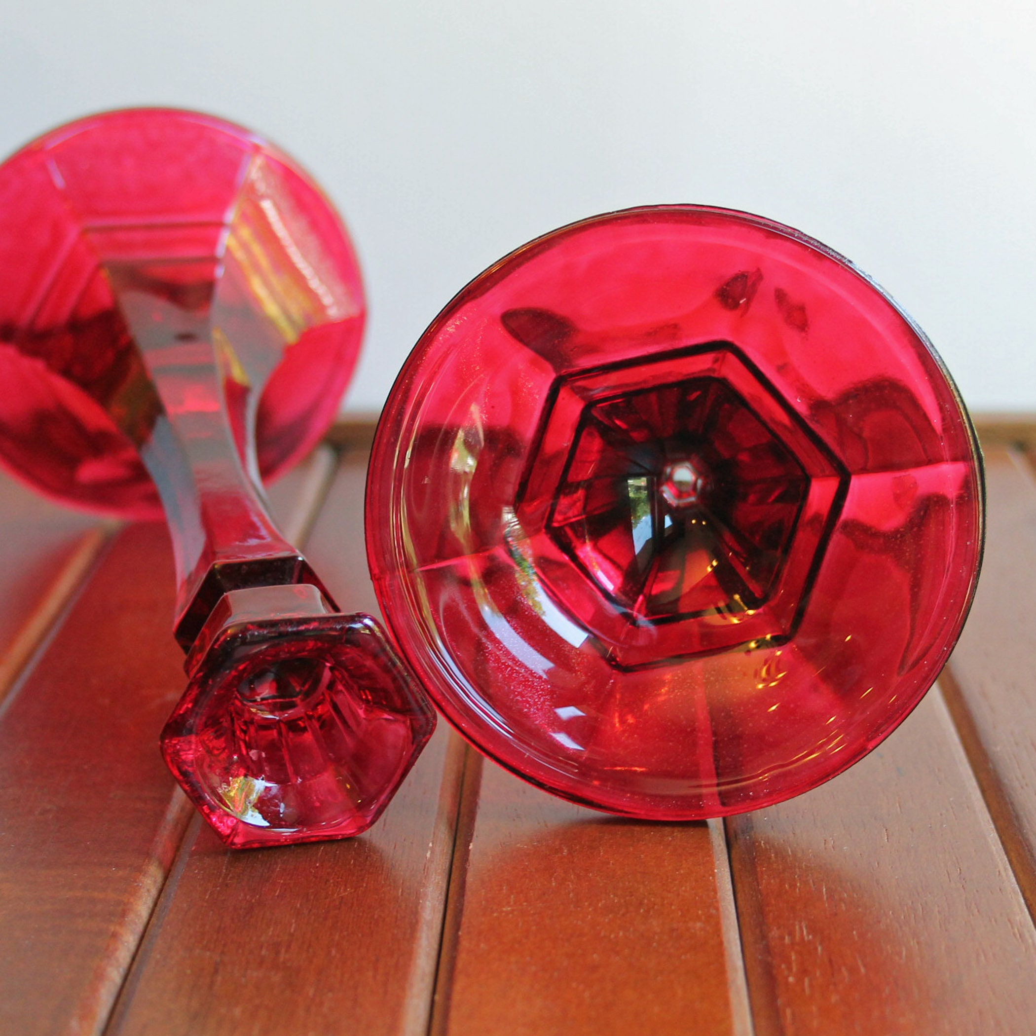 Vintage Indiana Glass 7.5 Red Candlestick Holders Pair Set of 2 Candle
