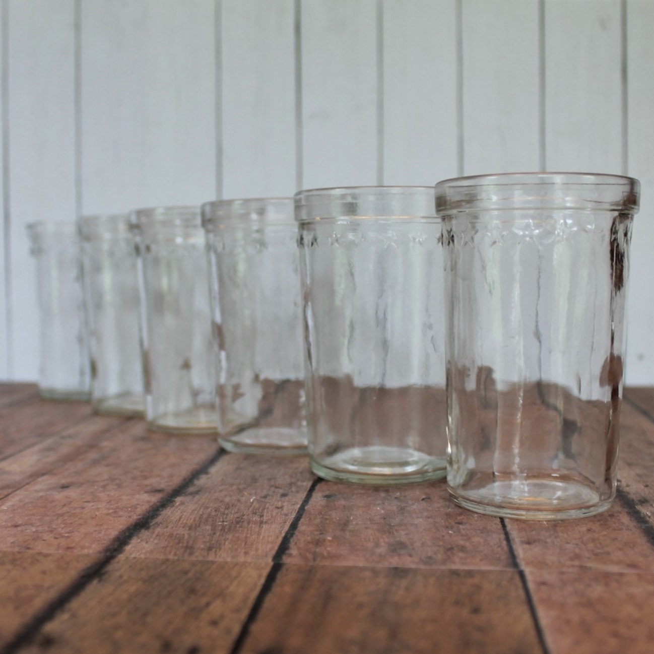 Vintage Jelly Jar Juice Glasses Tumblers Set of 6 Star Border Design
