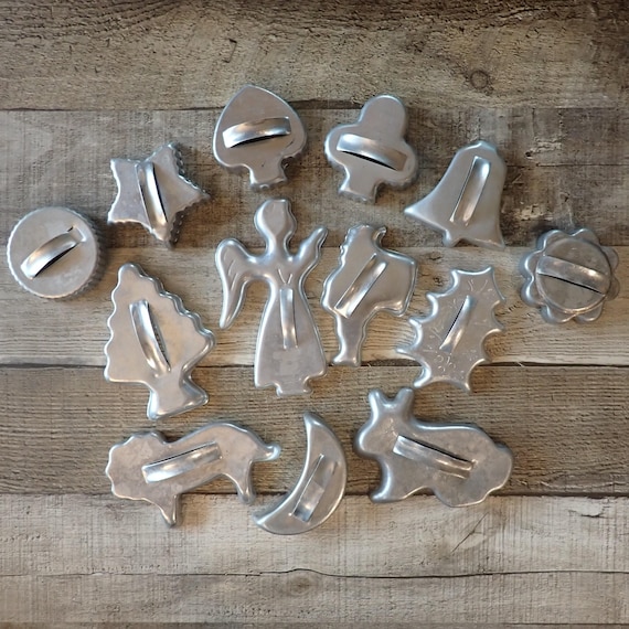 Vintage Metal Christmas Cookie Cutters Set of 13 All Different Shapes Angel Santa Bell Animal Shapes