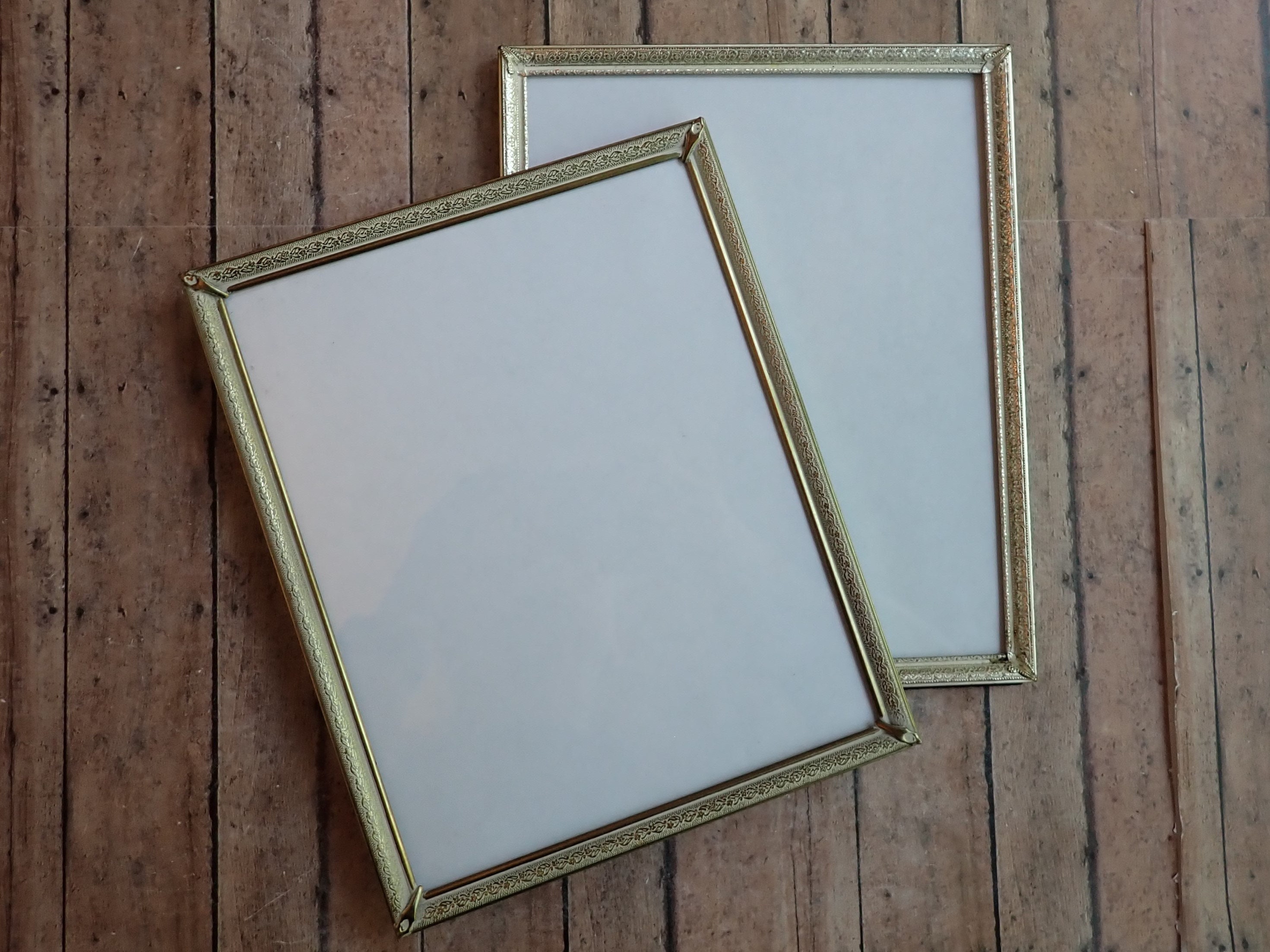 Vintage 8x10 Brass Photo Picture Frame Set of 2 with White Enamel