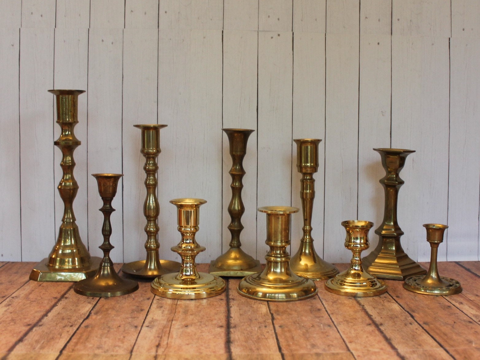 Vintage Brass Candlestick Set of 10 Mix and Match Medium and Small Size