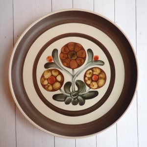 Vintage Denby Langley MAYFLOWER Dinner Plate Set of 4 Brown Rustic Stoneware Abstract Floral Flower Leaf Design Made in England