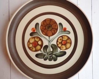 Vintage Denby Langley MAYFLOWER Dinner Plate Set of 4 Brown Rustic Stoneware Abstract Floral Flower Leaf Design Made in England
