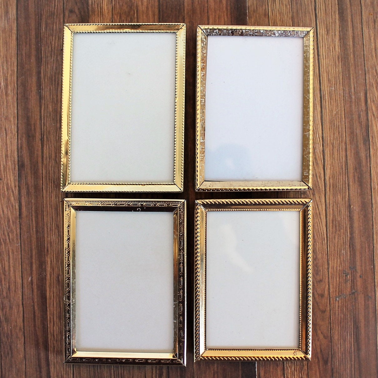 Vintage 2x3 Metal Gold Brass Colored Photo Picture Frame Set of 4