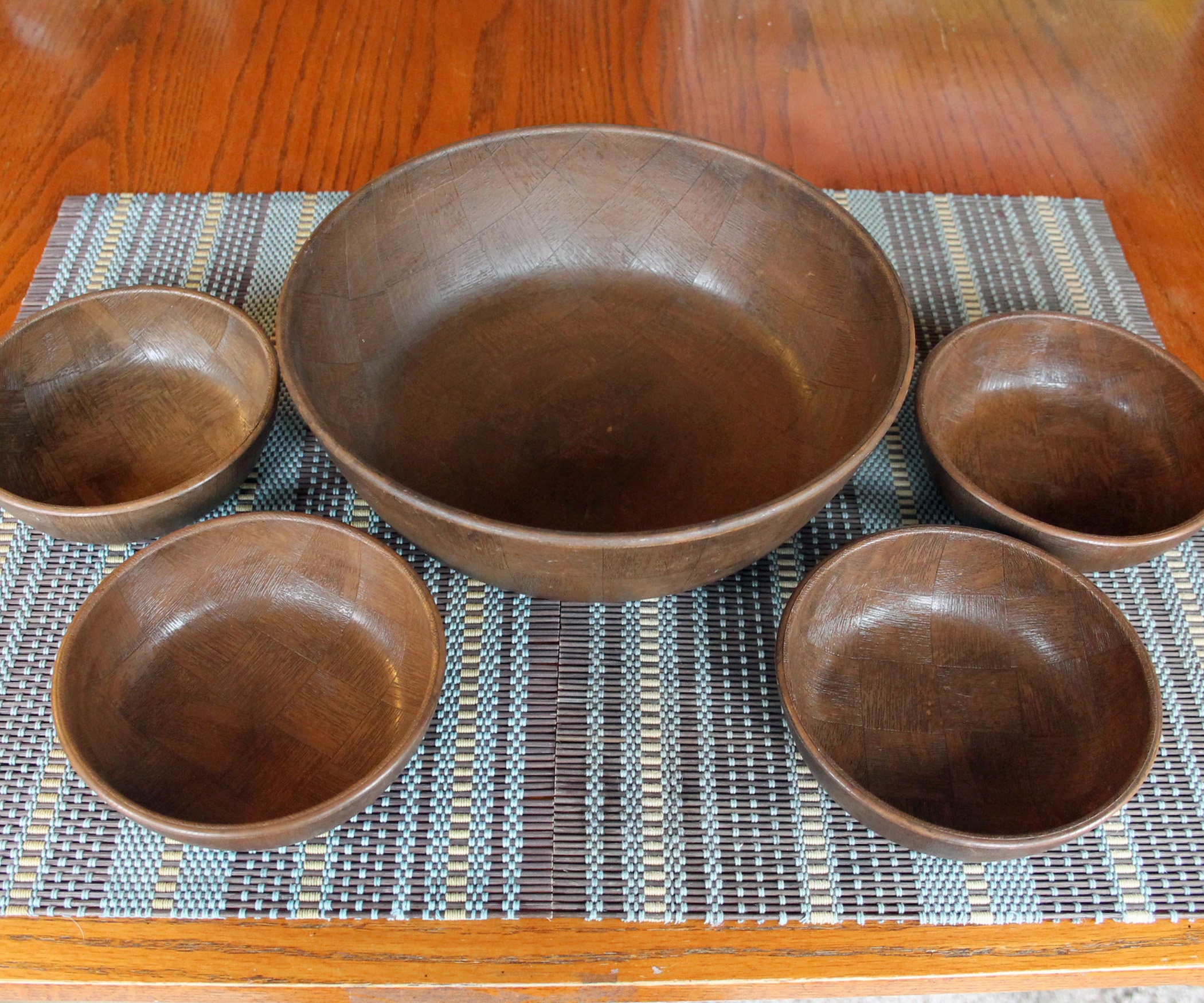 Vintage Plastic Faux Wood Bowls Set of 5 Salad Chip Snack ...