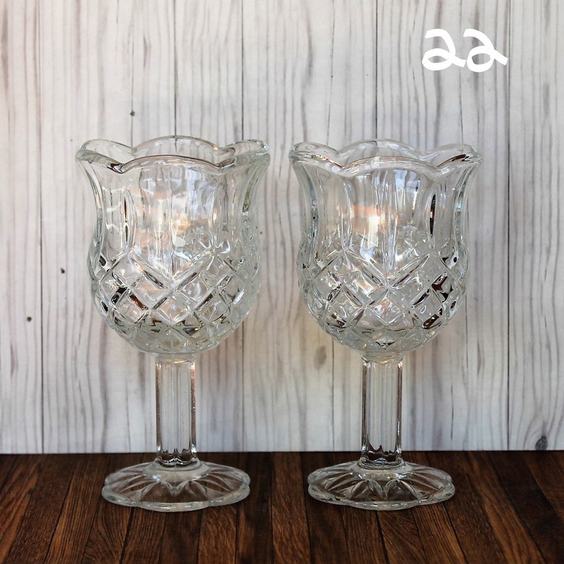 Vintage Clear Glass Votive Candle Holder PAIRS YOU CHOOSE Set of 2 Hobnail Ribbed Diamond Floral Avon Homco Home Interiors Princess House #22 Footed Medium