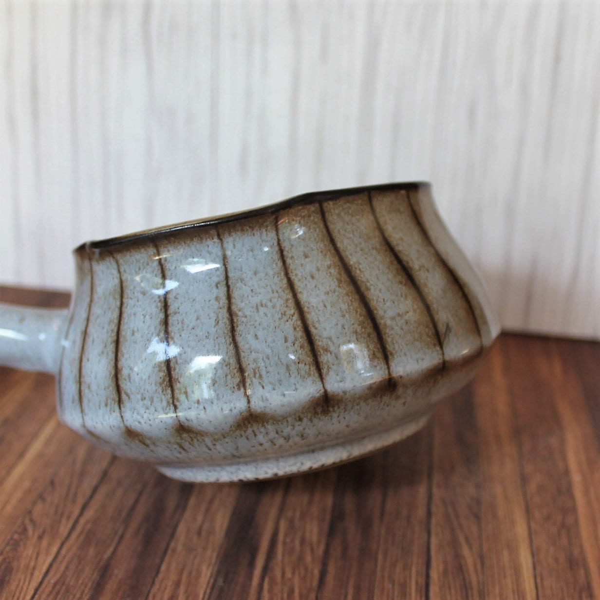 Vintage Denby STUDIO Ceramic Gravy Boat White Gray Brown with Lines