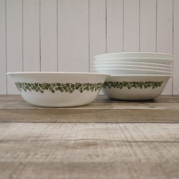 Vintage Corning Corelle Spring Blossom Crazy Daisy Cereal Bowl Set of 7 White with Green Flower Design
