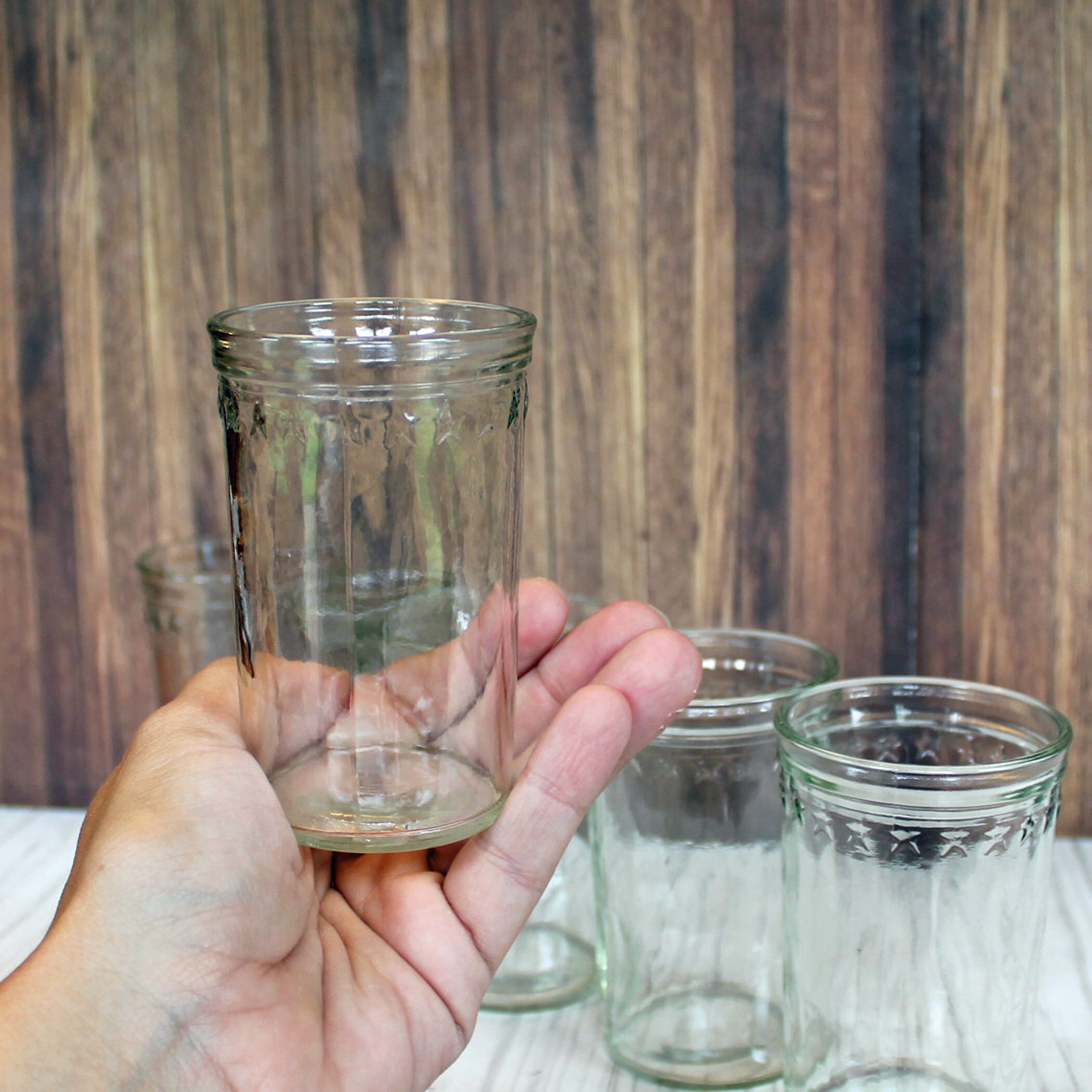Vintage Jelly Jar Juice Glasses Tumblers Set of 6 Star Border Design