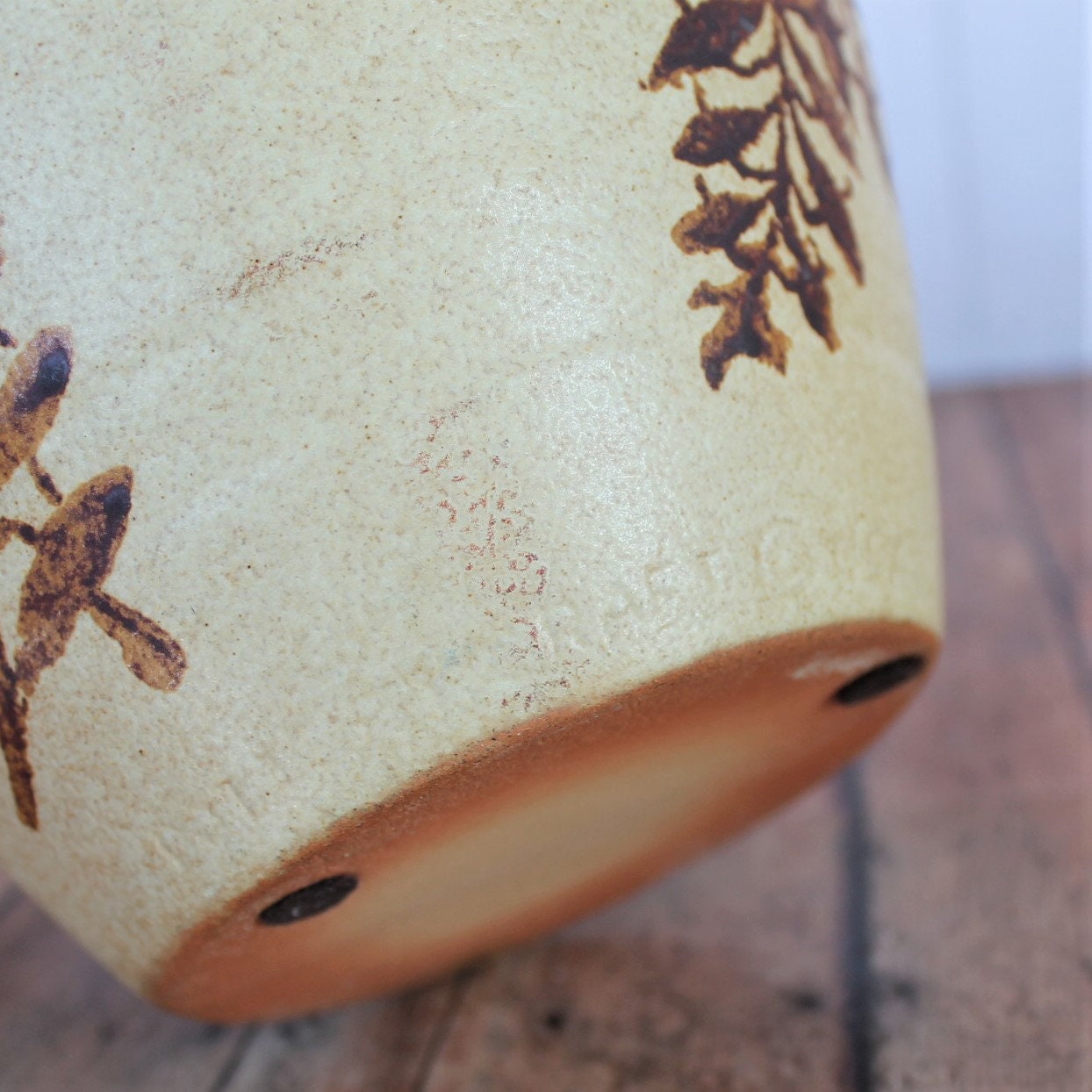 Vintage Pottery Craft USA Stoneware Vase Set of 2 Cream Yellow Tan Leaf