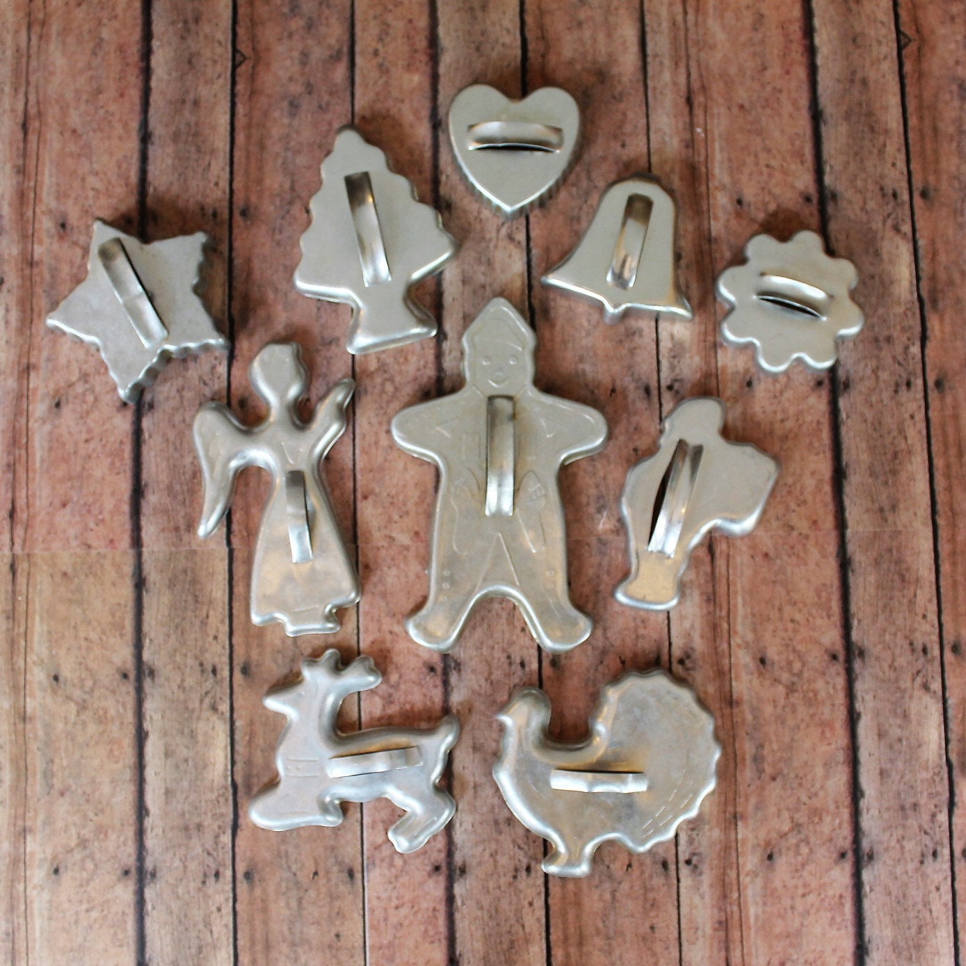 Vintage Metal Christmas Cookie Cutters Set of 10 All Different Shapes Gingerbread Man Angel 