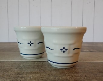 Vintage Longaberger Pottery Woven Traditions Classic Blue Ceramic Votive Candle Holder Set of 2