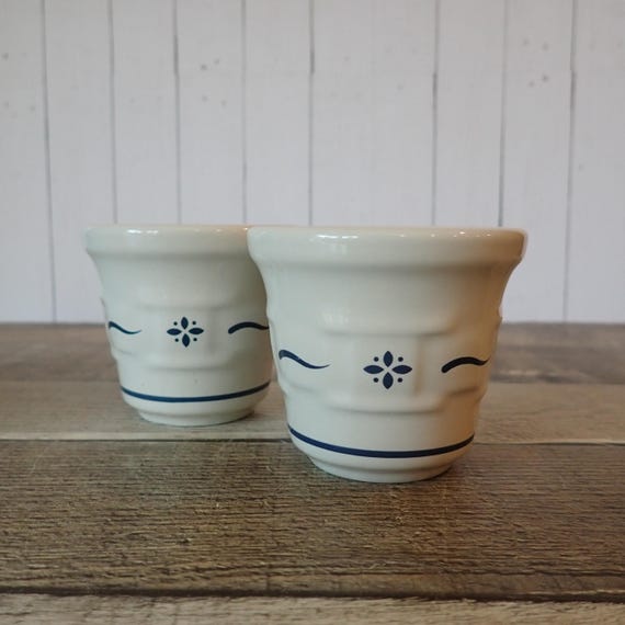 Vintage Longaberger Pottery Woven Traditions Classic Blue Ceramic Votive Candle Holder Set of 2