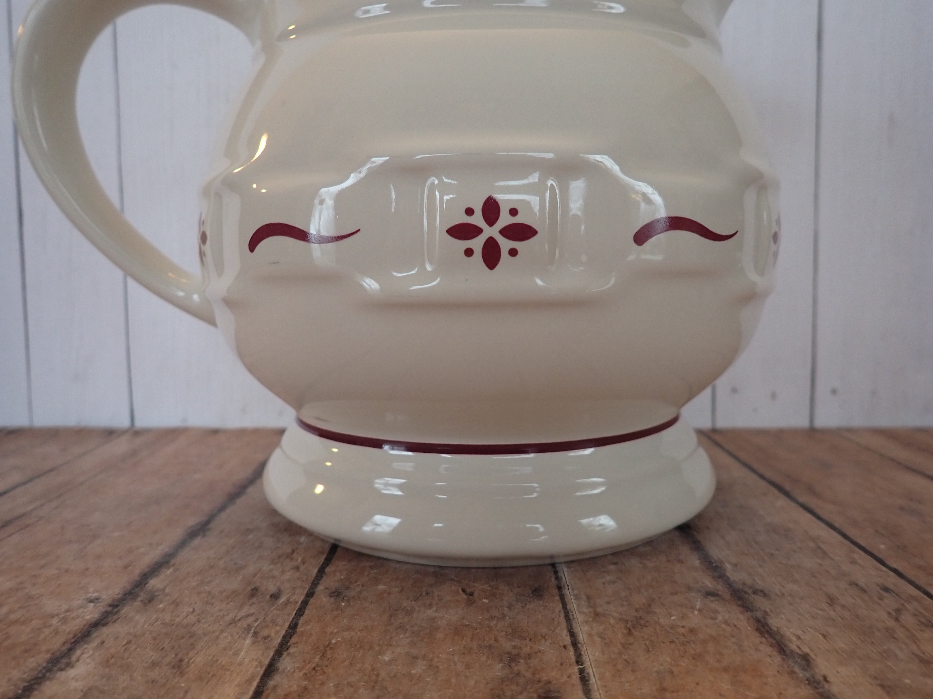 Vintage Longaberger Pottery WOVEN TRADITIONS Red Ceramic 64 oz. Pitcher