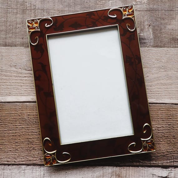 Vintage 4x6 Metal Bronze and Enamel Photo Picture Frame Frames Flower Scroll and Leaf Designs