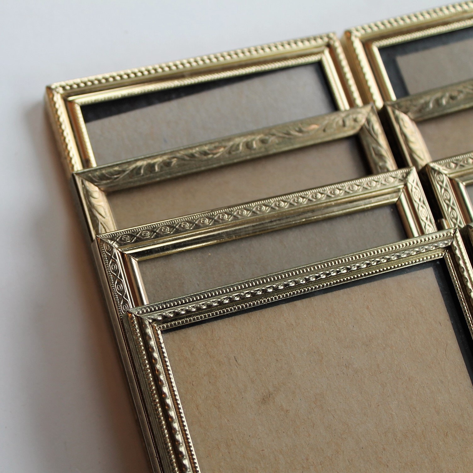 Vintage 3x5 Double Hinged Metal Gold Brass Photo Picture Frame Set of 4