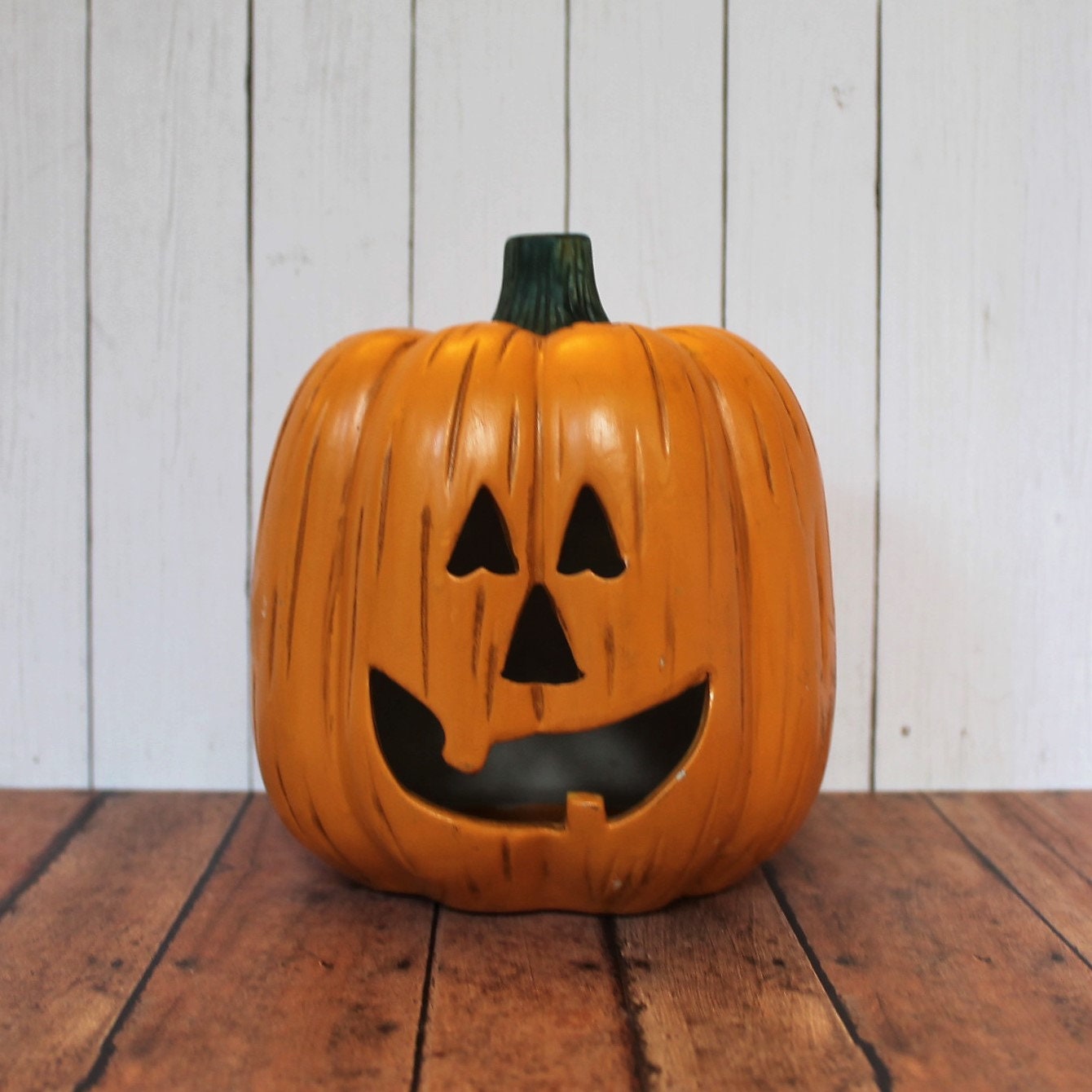 Vintage Ceramic Halloween Figure Pumpkin Jack O Lantern Figurine Candle ...