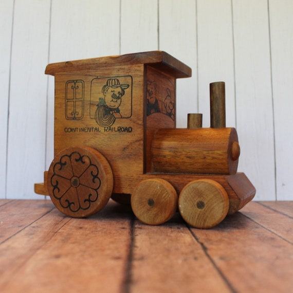 Vintage Toystalgia Wood Continental Railroad Train Engine Wooden Push Toy