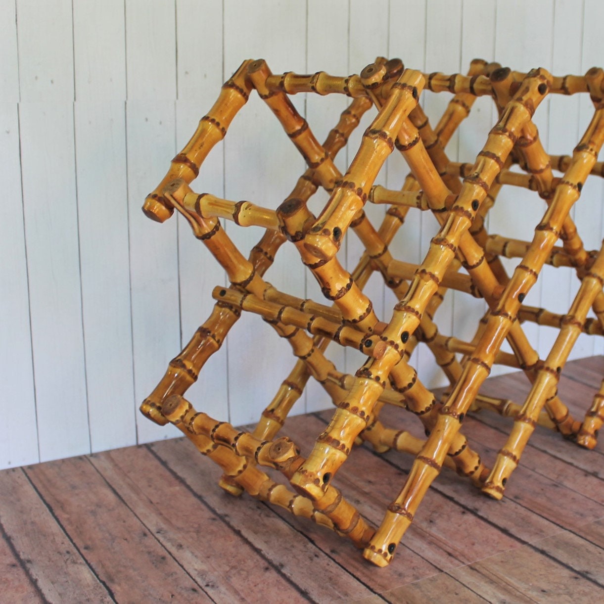 Vintage Bamboo Wine Bottle Rack Expandable Holder Hawaiian Tropical Bar ...