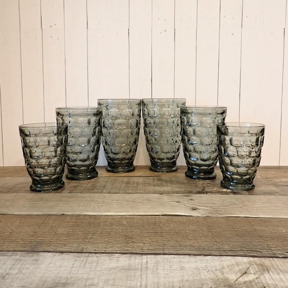 Vintage Federal Glass Yorktown Sundown Gray Tumbler Set of 6 Graduated Sizes Oval Dot Design