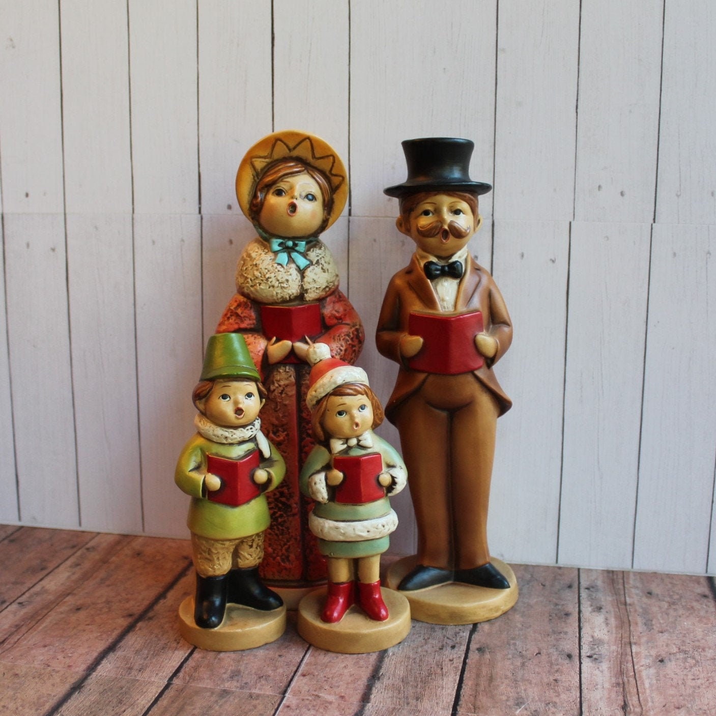 Vintage Christmas Caroler Family Set of 4 Figurines Man Woman Son and Christmas Caroler Figurines