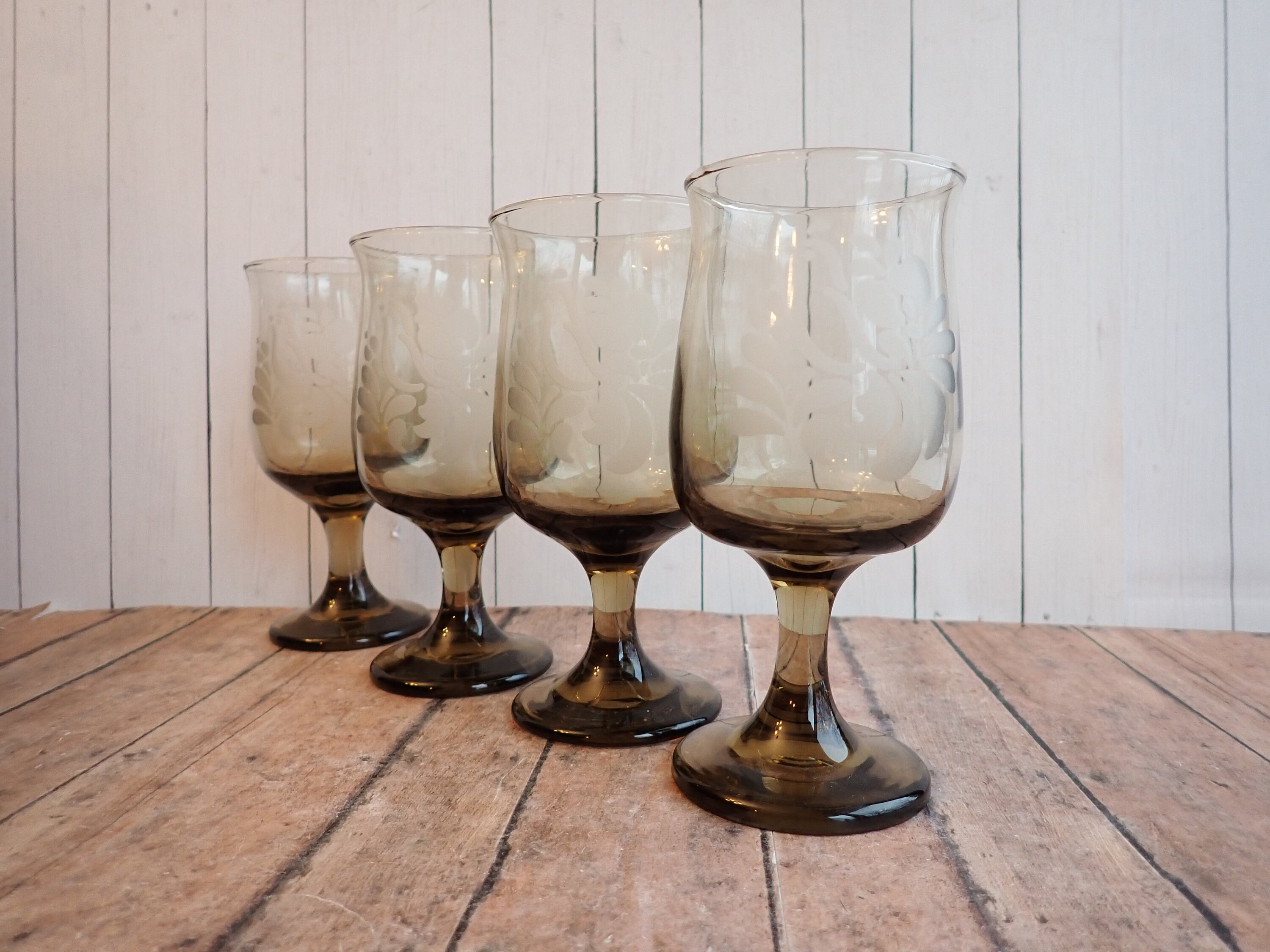 Vintage Pfaltzgraff MISSION FLOWER 16 Oz. Glassware Cooler Tumbler Glass Set  of 3 Glasses Cream Rust Brown Stoneware With Floral Design 