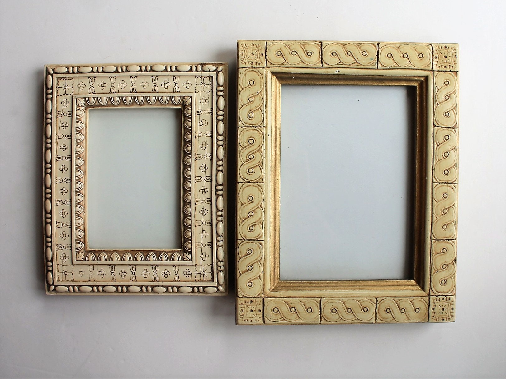 Vintage Etched Carved Faux Stone Photo Picture Frame Set of 2 3x5 and