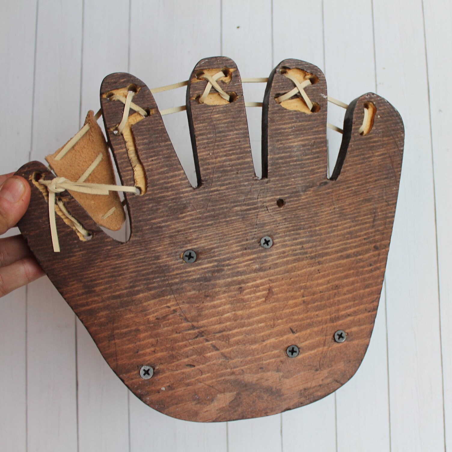 Vintage Wood Baseball Shelf Handmade Wooden Baseball Glove Display Rack