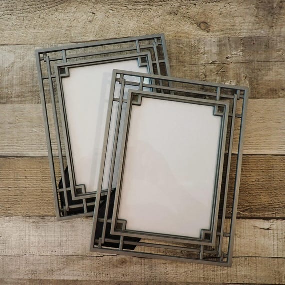 Vintage Mission Style Photo Frame Set of 2 Silver Metal and Glass Picture Frame Pair Prairie Style Arts and Crafts Design 4x6