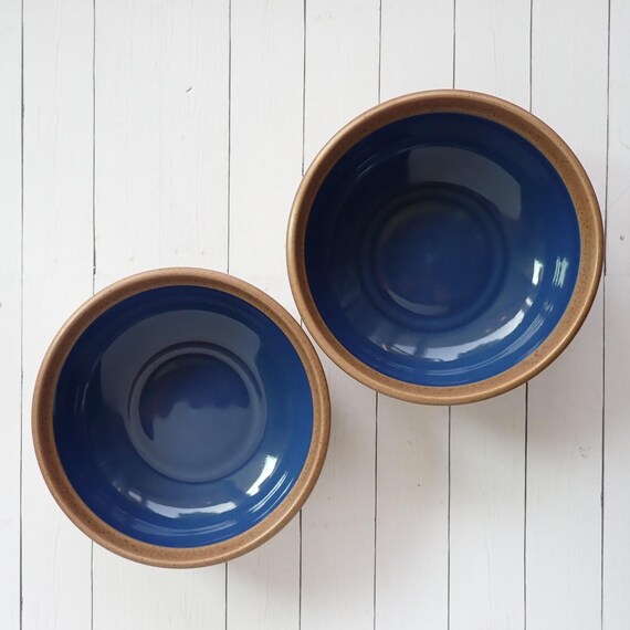 Vintage Noritake MADERA BLUE Cereal Bowl Set of 2 Bowls Tan and Blue Modern Stoneware