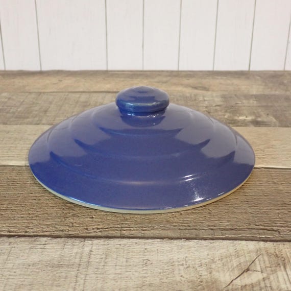 Vintage Blue Yellowware Casserole Lid Only 6.75" Diameter