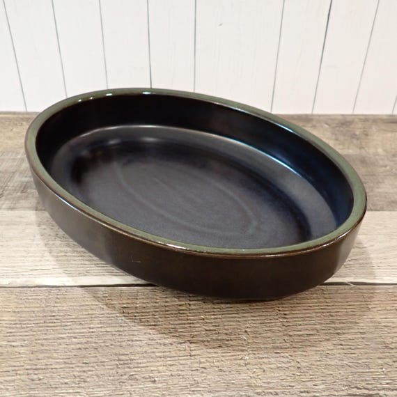 Vintage Denby KISMET BLUE 10" Oval Baker Casserole Vegetable Bowl Dish Blue Stoneware with Green Band Made In England