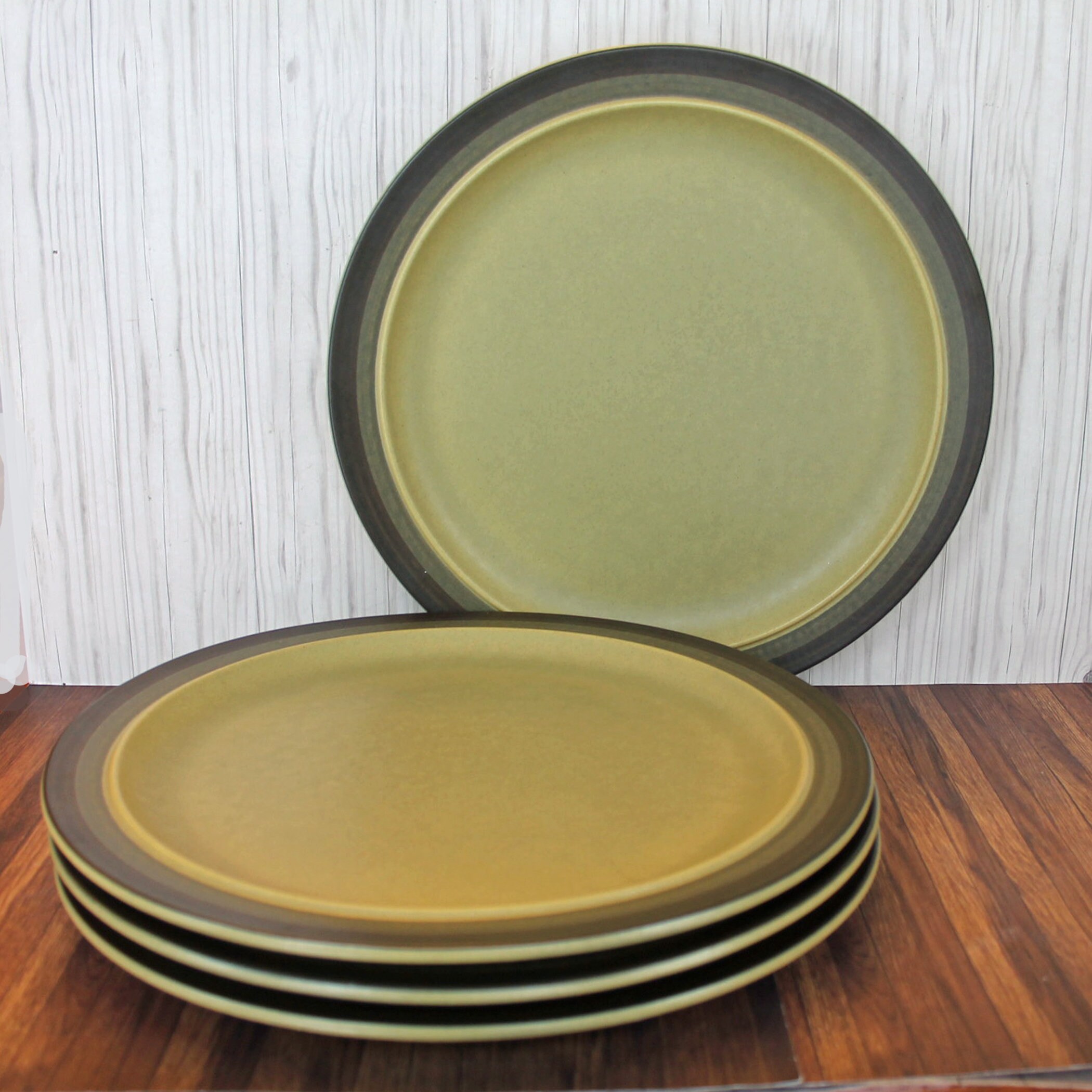 Vintage Arrowstone APACHE GOLD Dinner Plate Set of 3 Mid Century Banded