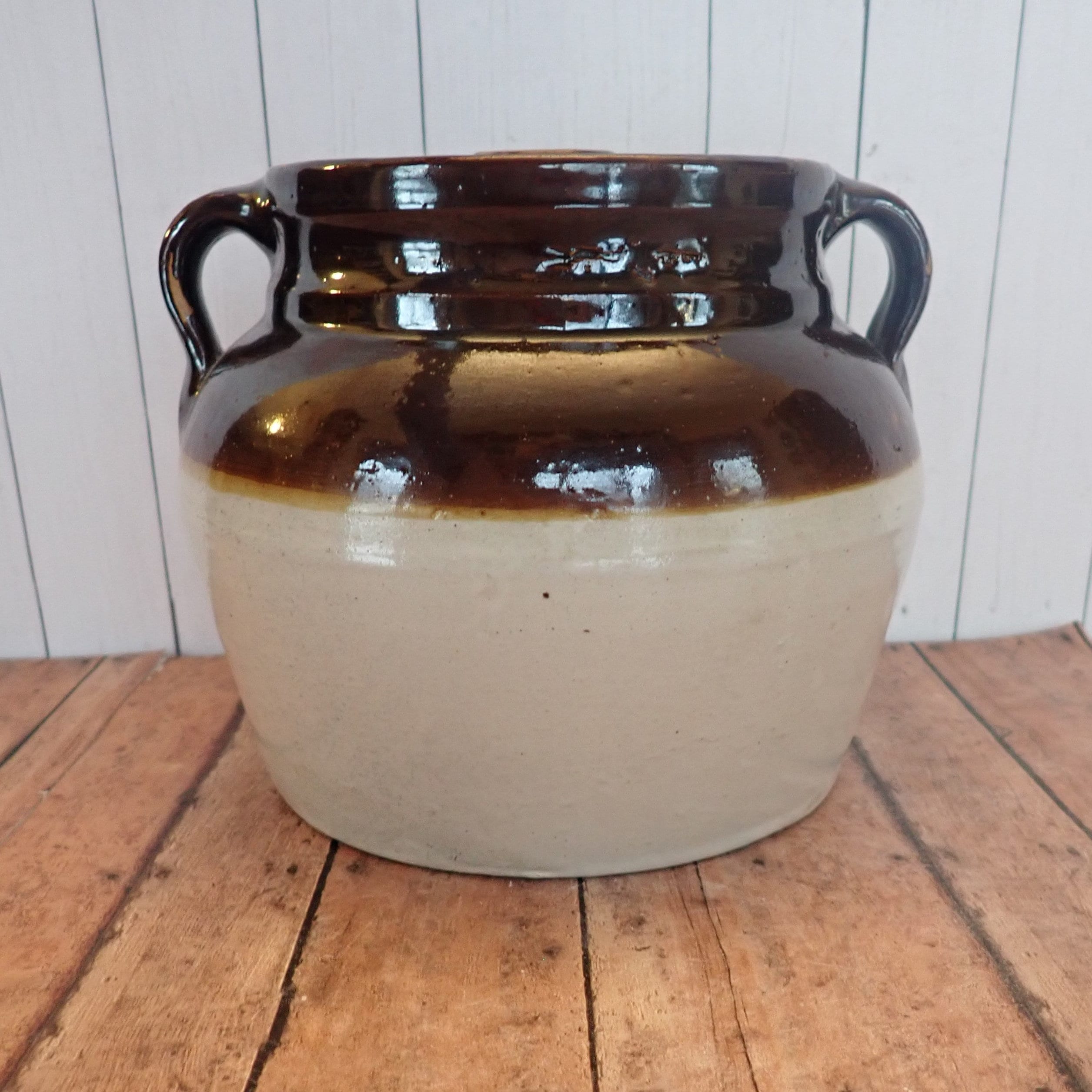 Vintage Red Wing Advertising Bean Pot with Lid Stoneware Cream and