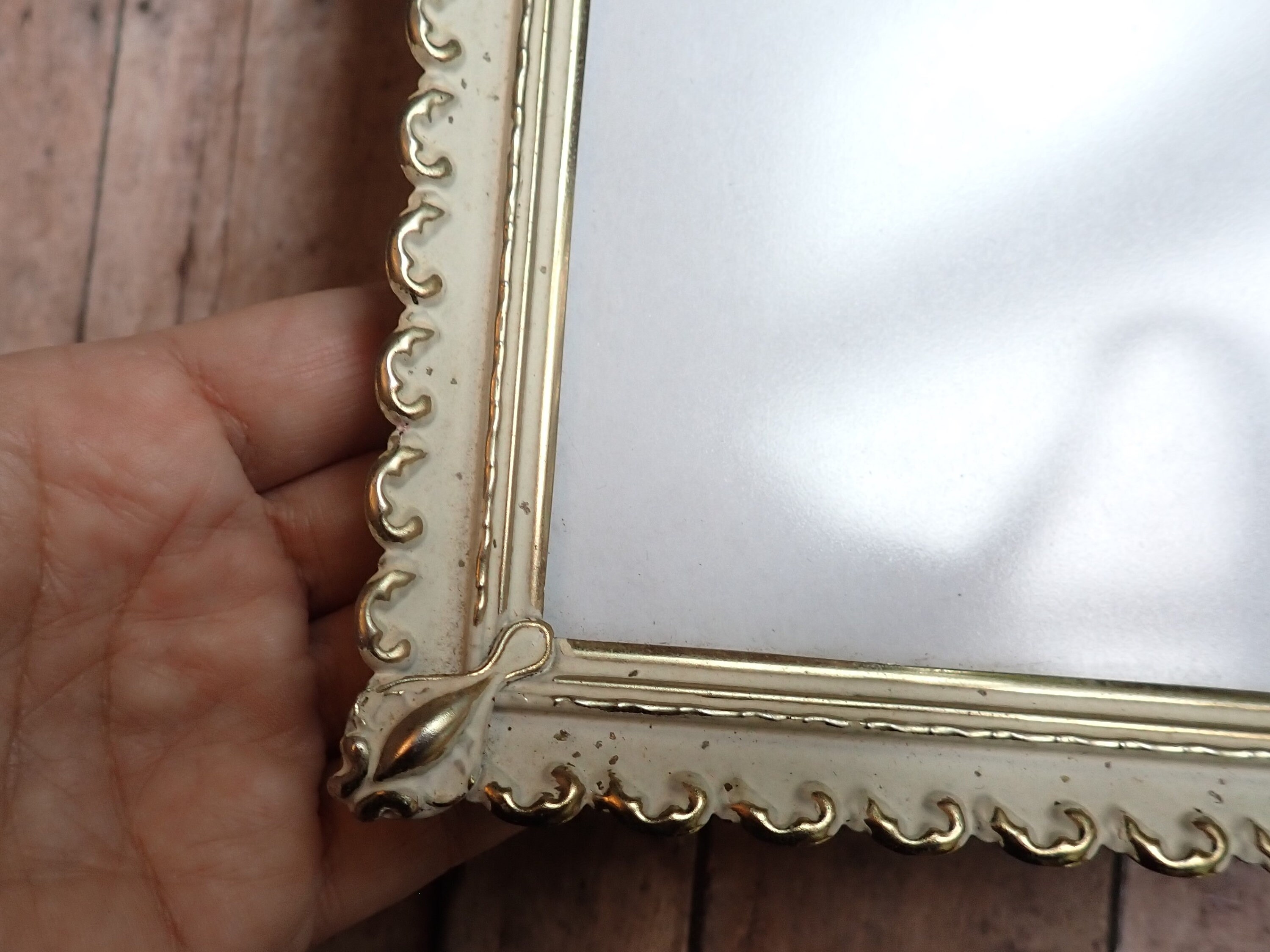 Vintage 8x10 Brass Photo Picture Frame White Enamel Accent Scroll Vine