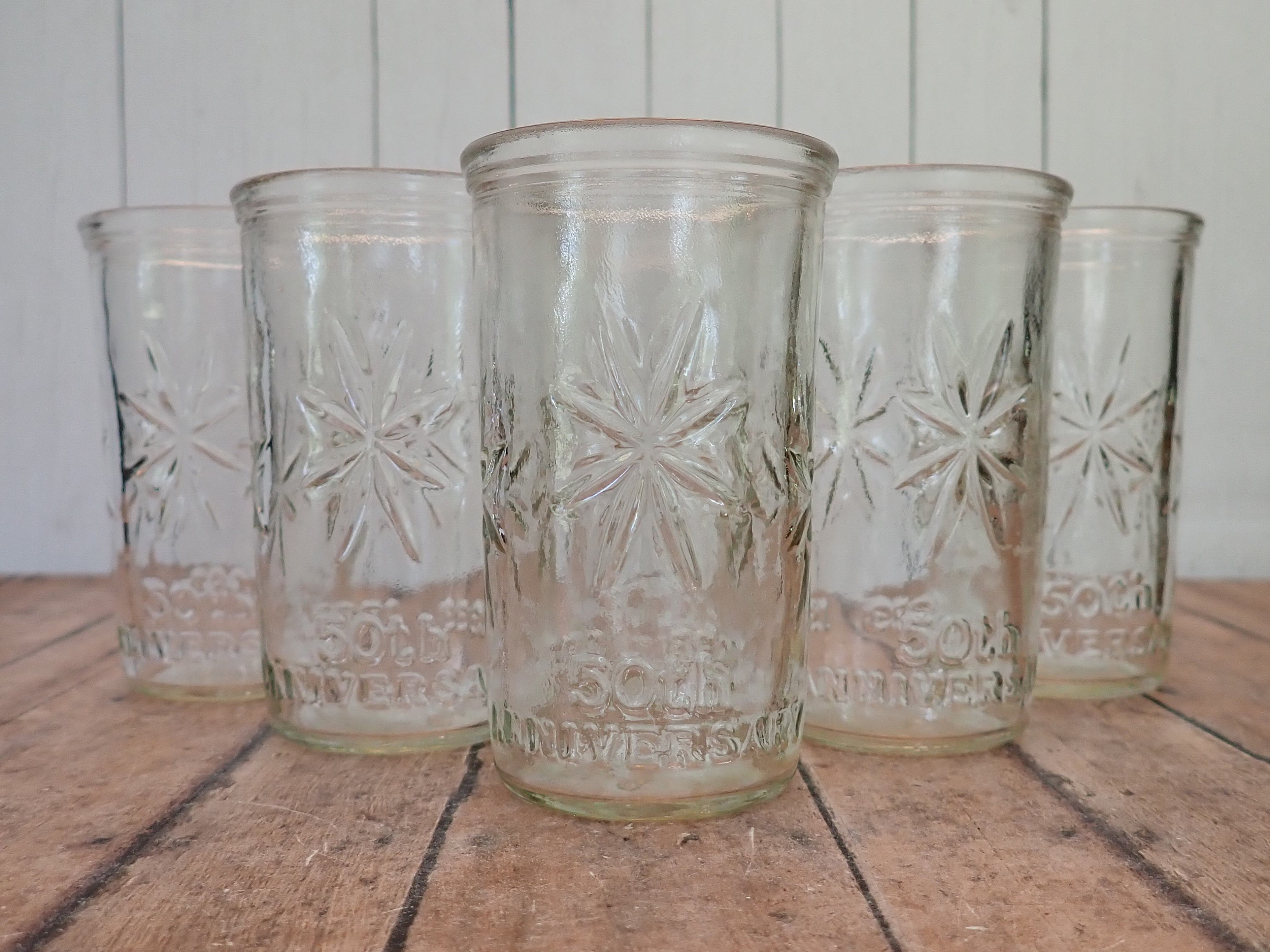 Vintage Ball Jelly Jar Juice Glasses Tumblers Set of 6 Star Starburst