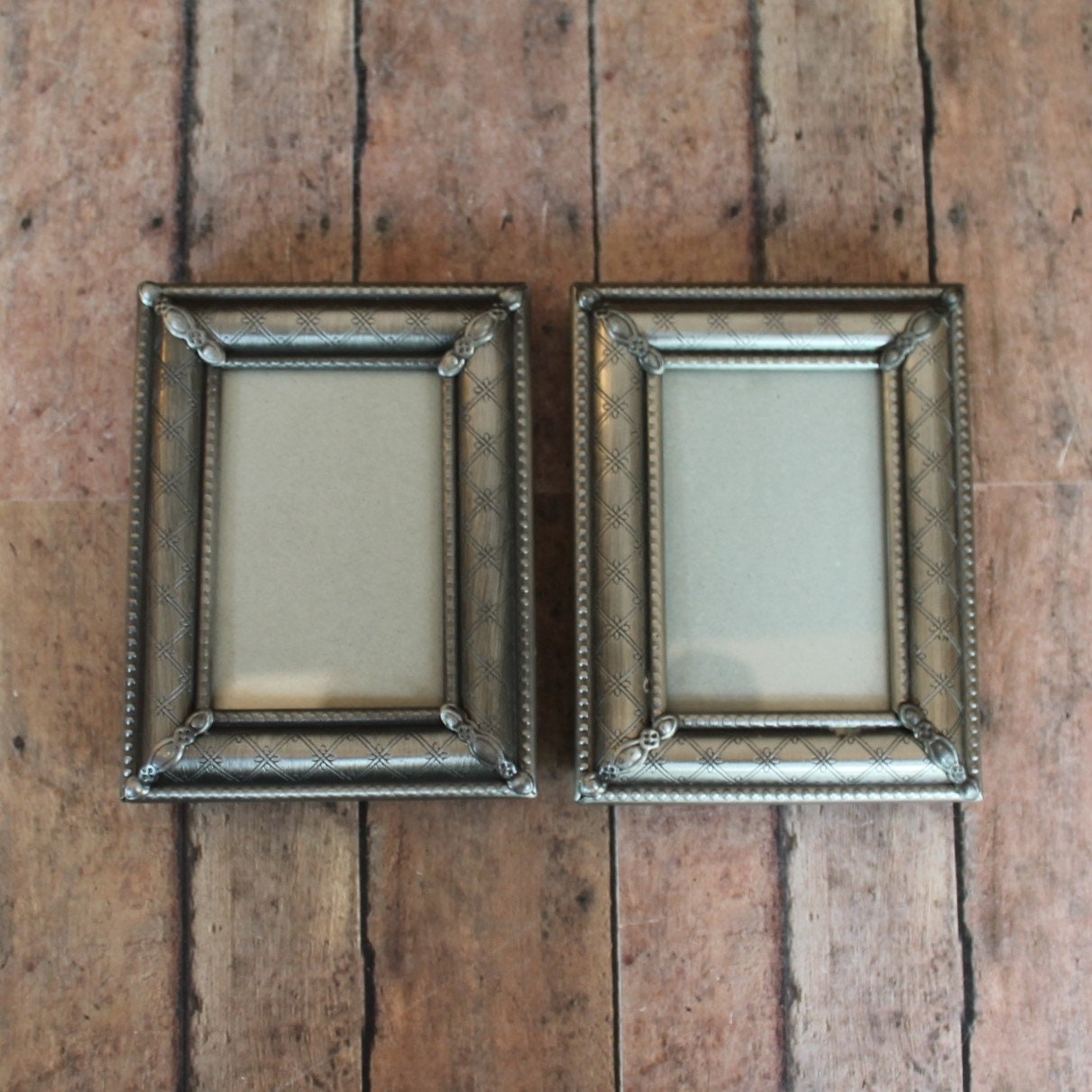 Vintage Silver Metal Photo Picture Frame 2x3 Set of 2 with Etched
