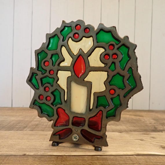 Vintage Stained Glass Style Wreath Candle Holder Christmas Votive Tealight Candle Holder