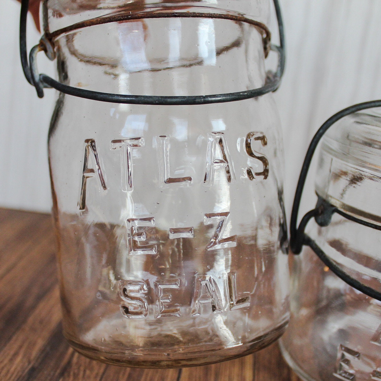 Vintage Hazel Atlas EZ Seal Canning Jar Set of 2 Half Pint and Full