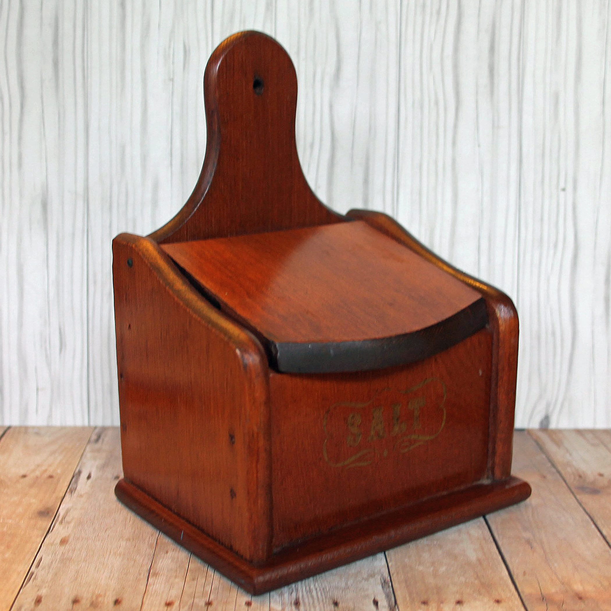 Vintage Wooden Salt Box Kitchen Storage Box Primitive Wood Wall Hanging