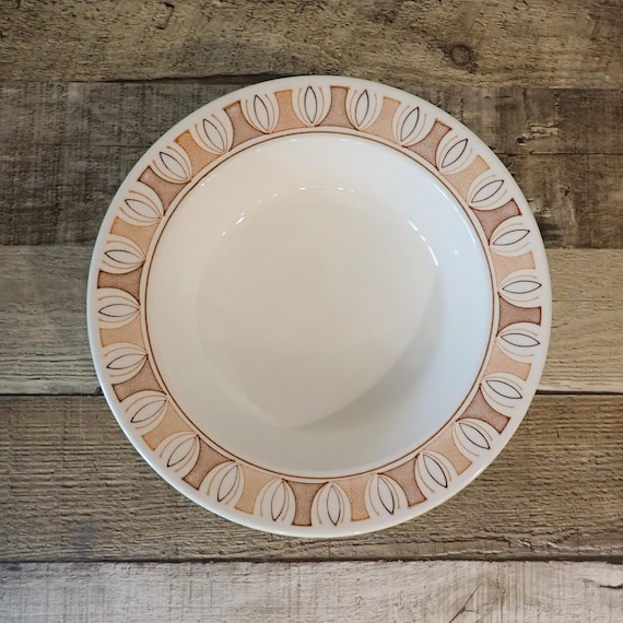 Vintage Taylor Smith & Taylor ETRUSCAN Rim Soup Bowl Set of 4 Bowls White with Brown Atomic Geometric Design