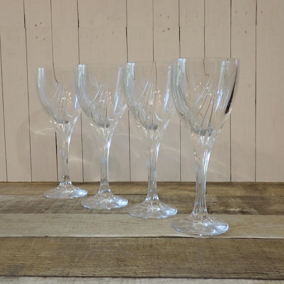 Vintage Lenox DEBUT Clear Wine Glass Set of 4 or Set of 6 Clear with Swirl Design Marked Lenox