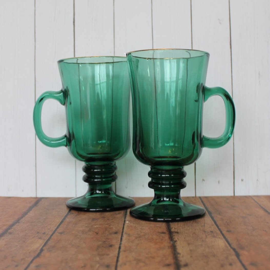 Libbey Green Glass Irish Coffee Mug 