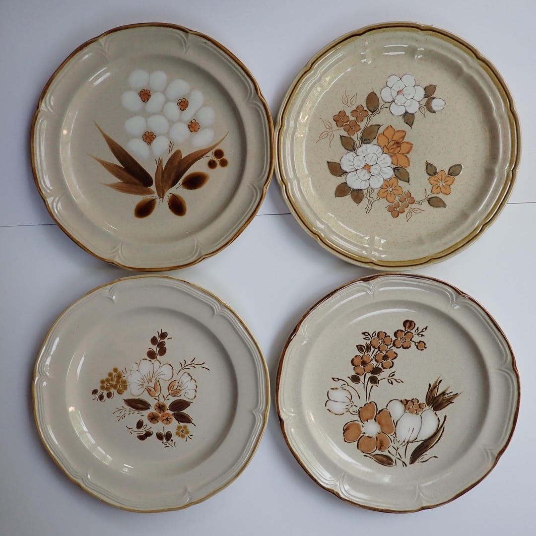 Matching Plate Vintage Mismatched Stoneware Dinner Plate Set of 4 Mix and Match Plates ...