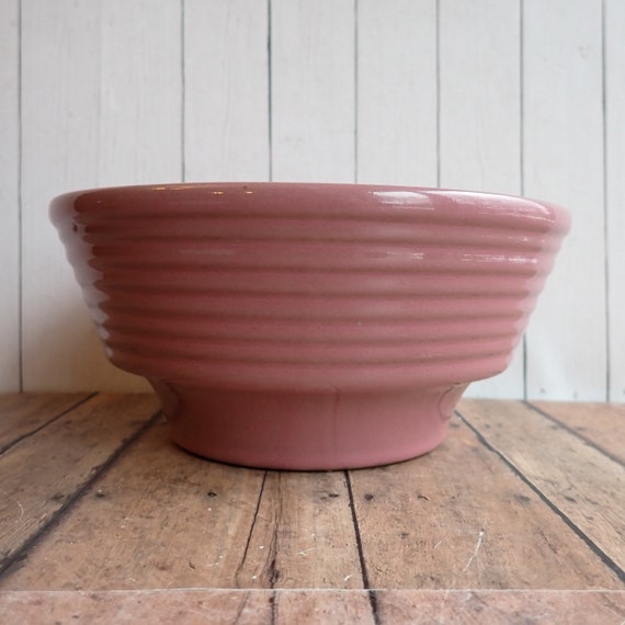 Vintage Pink Stoneware Round Planter Ribbed Modern Design Made in Germany Flower Pot Bowl
