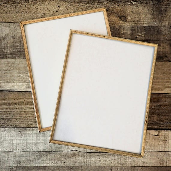 Vintage 8x10 Brass Gold Photo Picture Frame Set of 2 Matching with Geometric Design