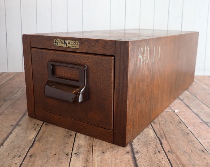 Vintage Globe Wernicke Wood Index Card File Drawer Box Office Storage