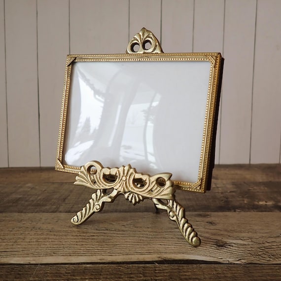 Vintage 3x4 Brass Gold Picture Photo Frame with Photo Stand Display